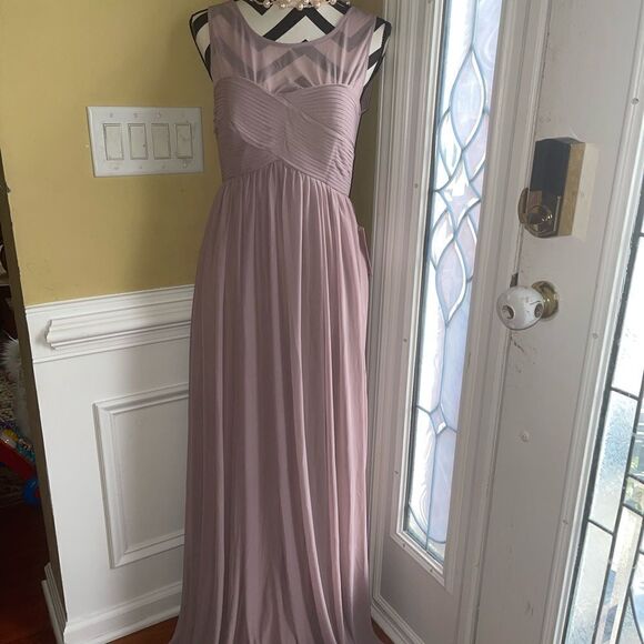 NWT BIRDY GREY Mauve Ryan Sleeveless Empire Waist Pleated sheer Gown M 4… - Picture 6 of 13